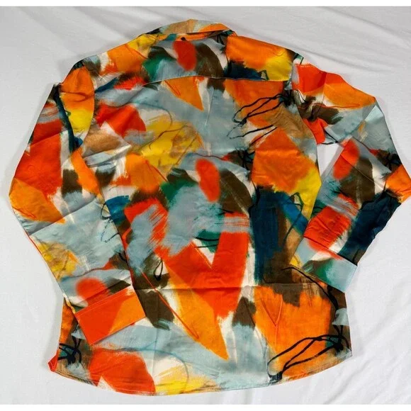 Zeroyaa Men's Medium Abstract Paint Splatter Button Down Shirt Long Sleeve Party - Picture 2 of 5